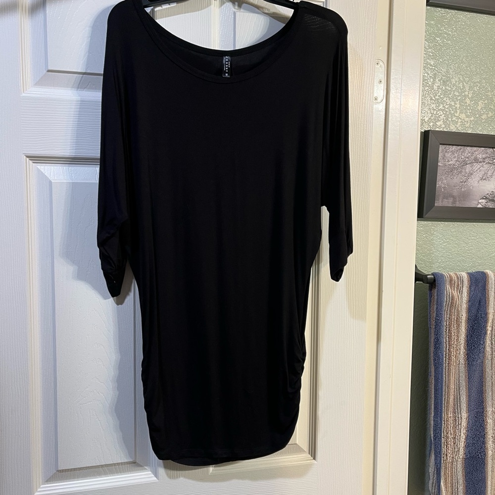 Elegant Black Ruched Dolman Sleeve Women's Top
